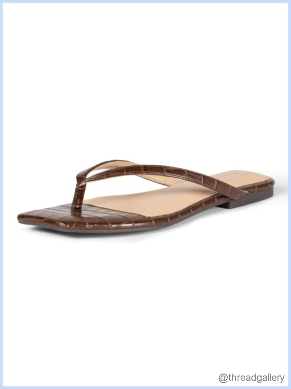 Women's Faux Leather Thong Sandals Memory Foam Flip Flops Slip On Square Toe